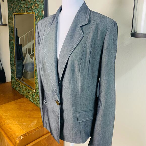 Suit Studio Size 14 Women's One Button Blazer Jacket Gray Career Classic - Picture 3 of 11